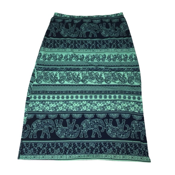 NY Invasion Elephant Floral Paisley Navy Blue Green Long Skirt - Women’s 3X - Picture 8 of 8